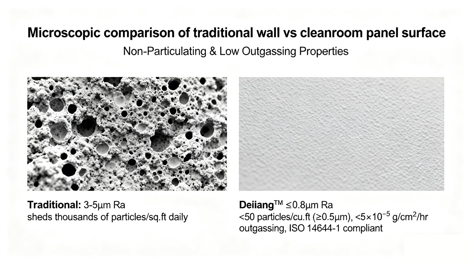 Microscopic comparison of traditional wall vs cleanroom panel surface.jpg