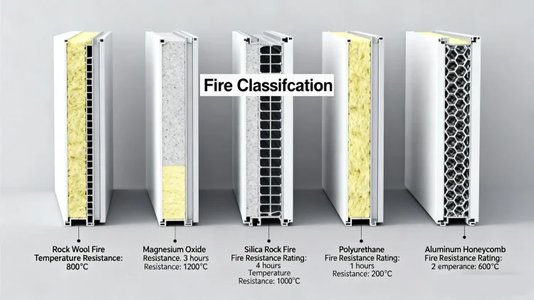 Cleanroom panel cross-section showing core materials and their fire resistance properties.jpg