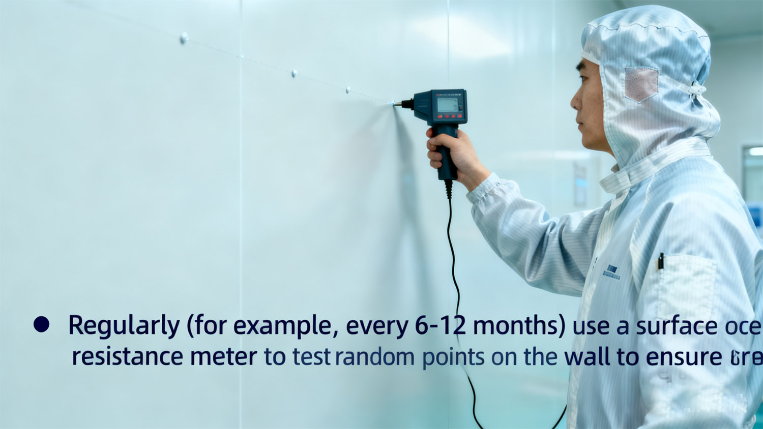 Technician performing regular ESD performance test on cleanroom panel.jpg