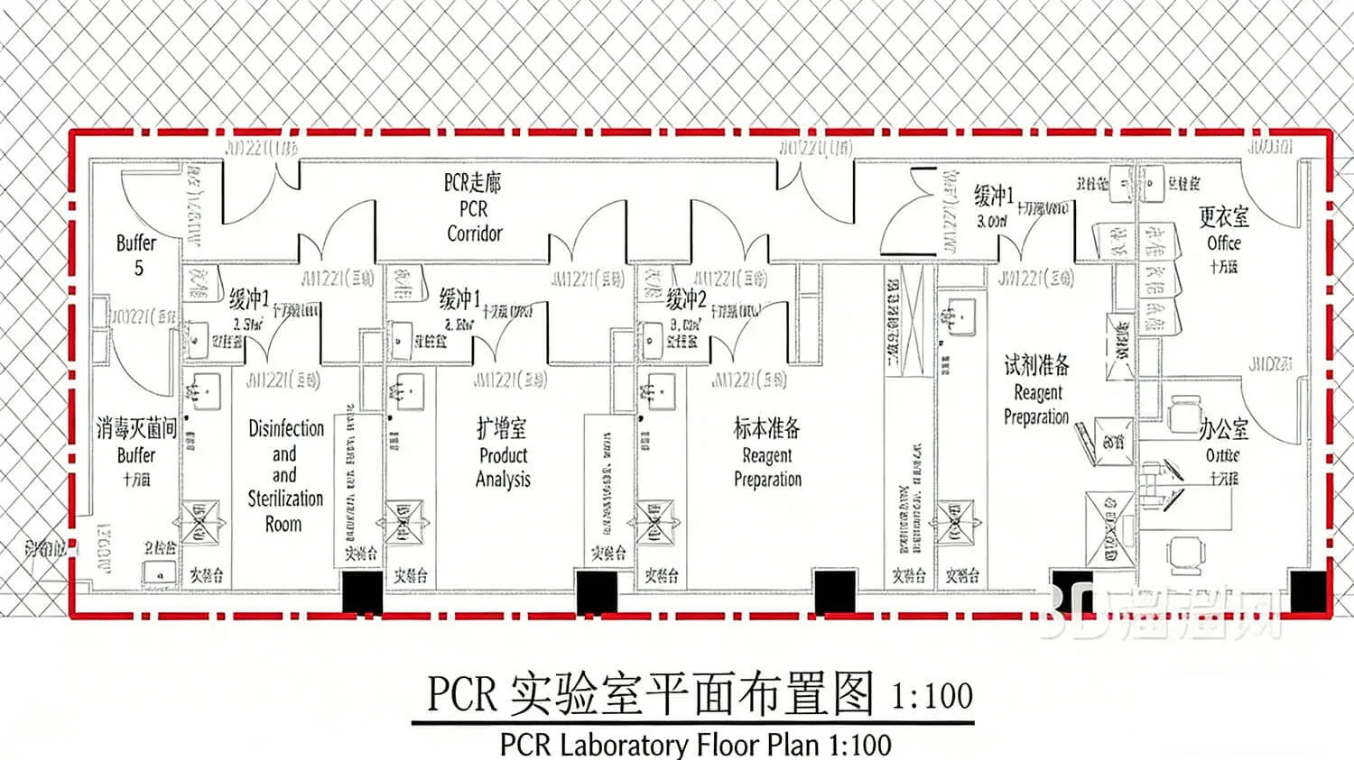 PCR Laboratory Project of Wuhan Puren Hospital Layout diagram