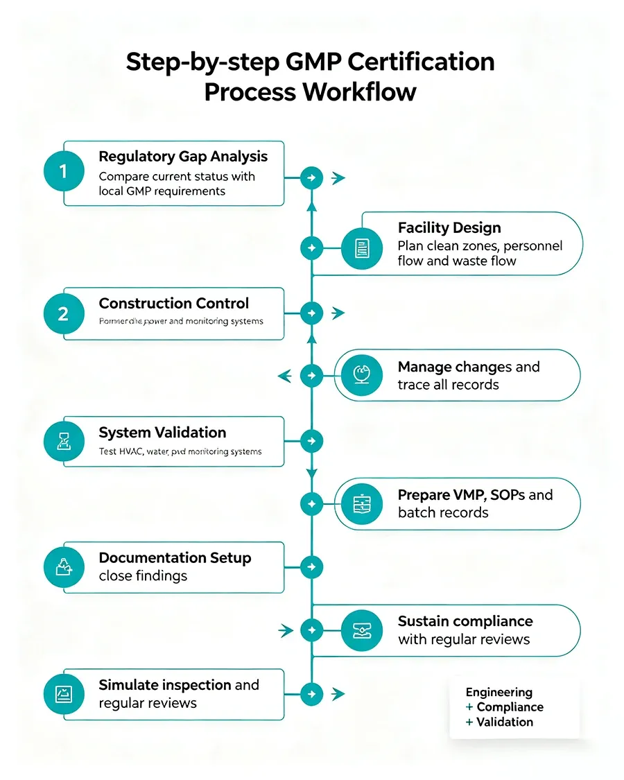 Step-by-step GMP Certification process workflow.webp