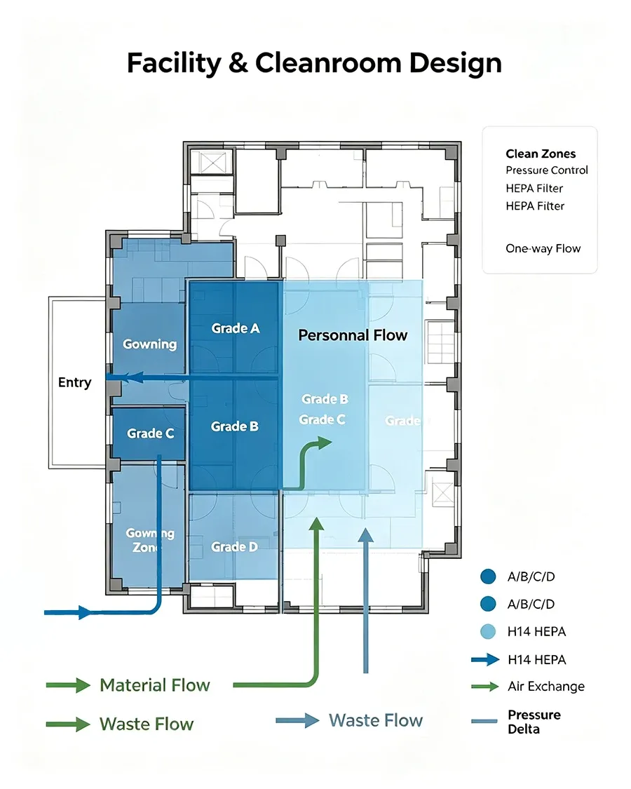 Cleanroom zoning and material:personnel flow diagram.webp