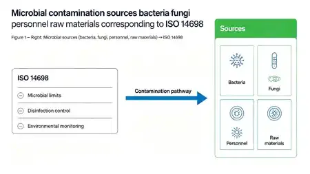 Microbial sources (bacteria, fungi, personnel, raw materials) → ISO 14698.webp
