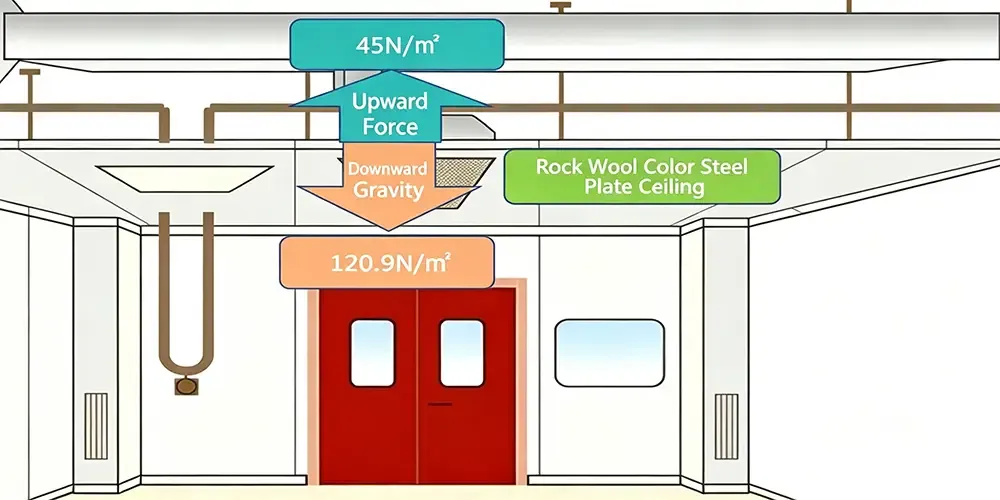 Color steel panel ceiling cross-section with load force diagram.webp