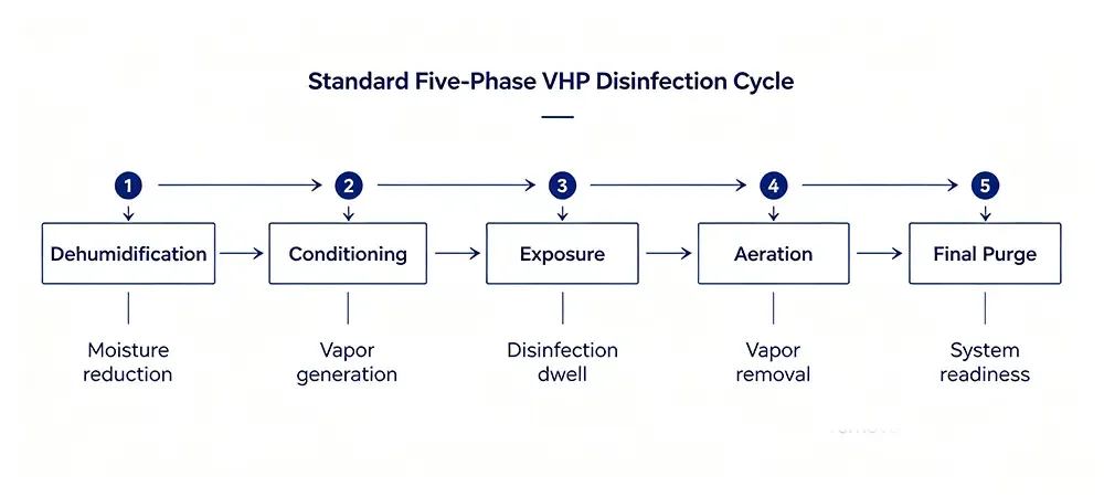 Standard five-phase VHP disinfection cycle flowchart..webp