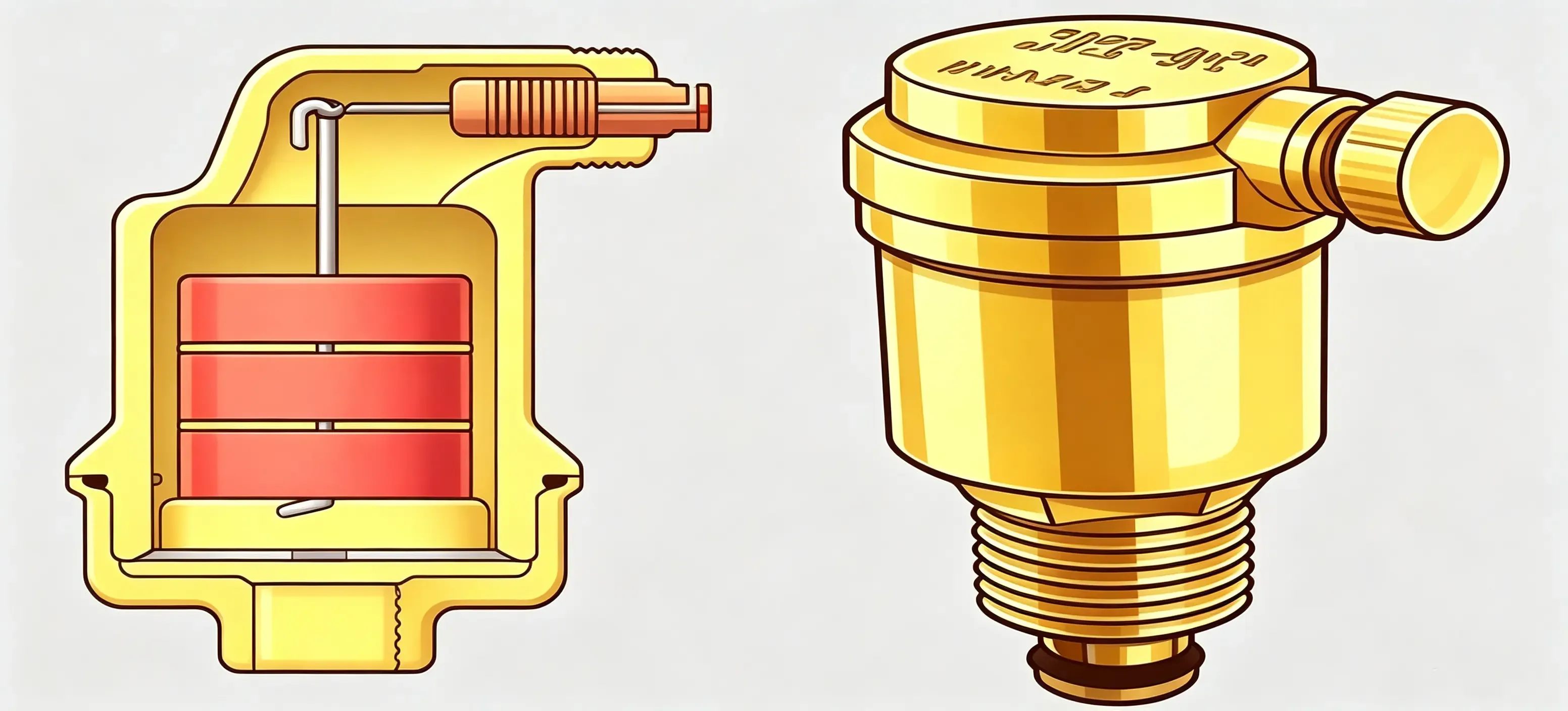 Cross-section of a Deiiang™ automatic air vent valve showing float, lever mechanism, and EPDM seal.webp