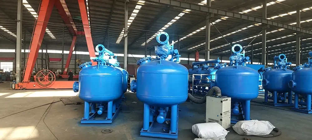 Sand filter depth filtration schematic Deiiang sand filter installation for municipal tertiary treatment showing media layers and backwash trough