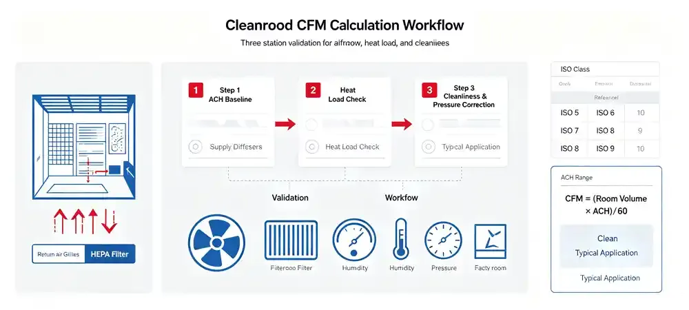 Cleanroom air volume calculation flowchart.webp