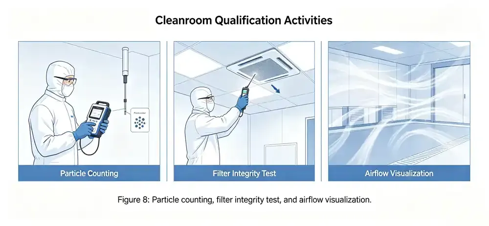 Particle counter testing photo, HEPA filter leak testing, and smoke visualization.webp