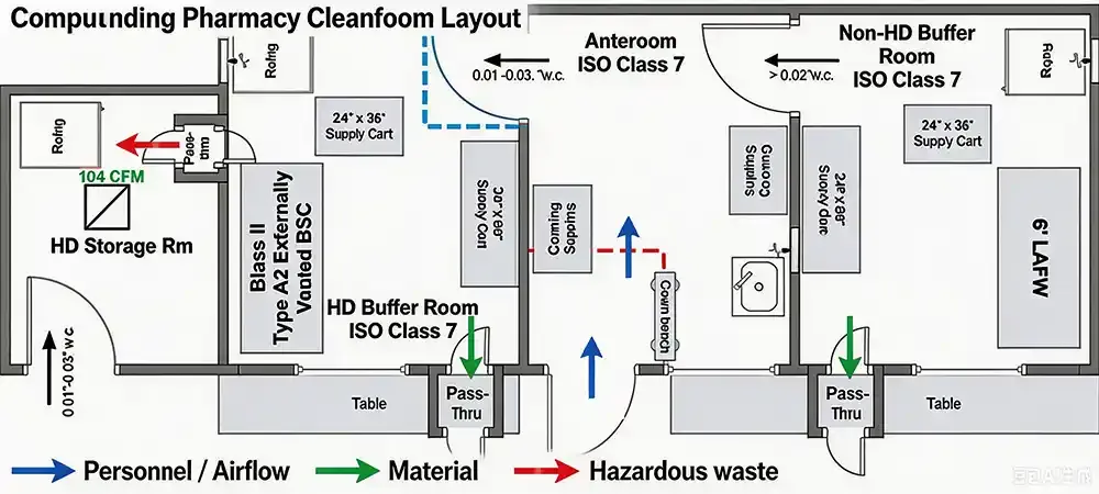 Compounding pharmacy cleanroom contamination control system schematic.webp.webp