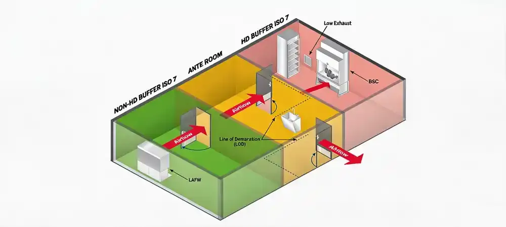 Airflow visualization smoke test in a Grade A compounding pharmacy cleanroom.webp