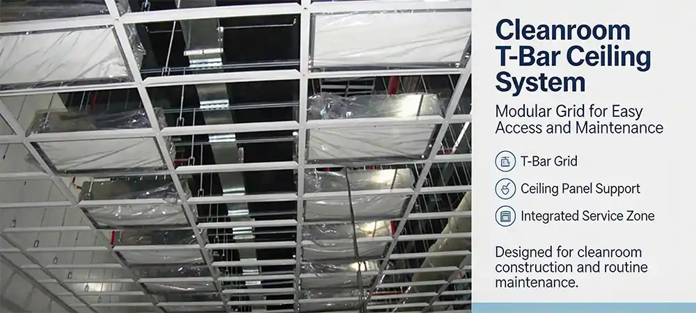 Cleanroom ceiling grid components and FFU integration.webp