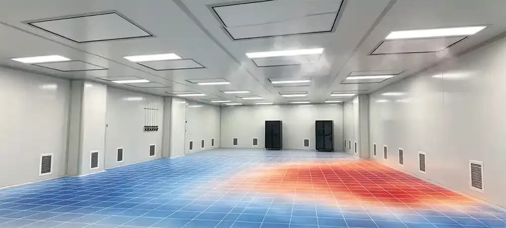 Cleanroom airflow velocity uniformity heat map.webp