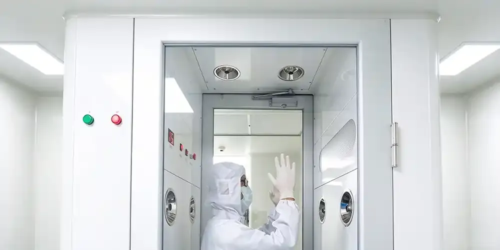 Personnel are undergoing air shower Personnel are undergoing air shower