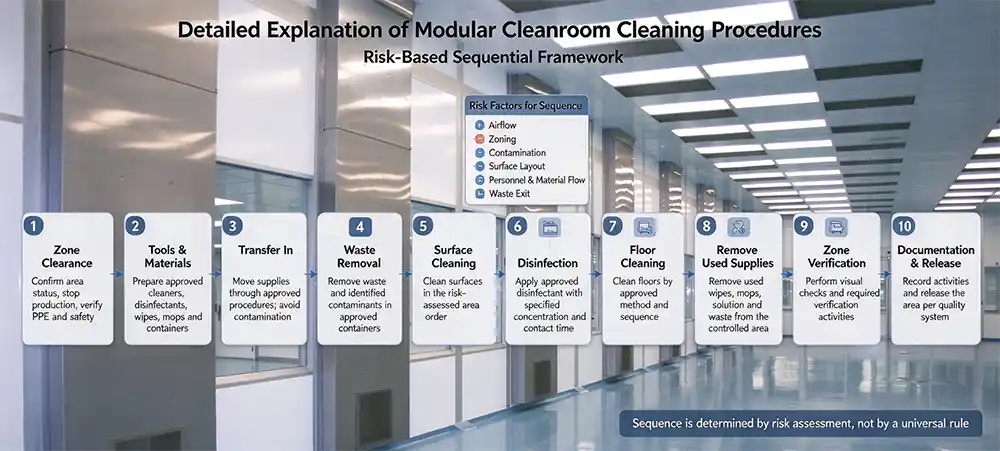 Risk-based modular cleanroom cleaning process Risk-based modular cleanroom cleaning process