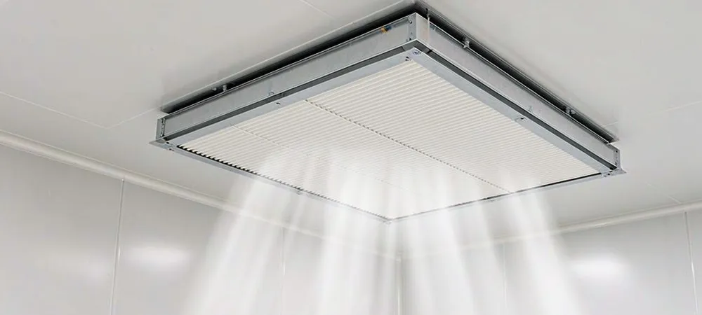 HEPA filtration removing airborne particles from supplied air in a hardwall clean room HEPA filtration removing airborne particles from supplied air in a hardwall clean room