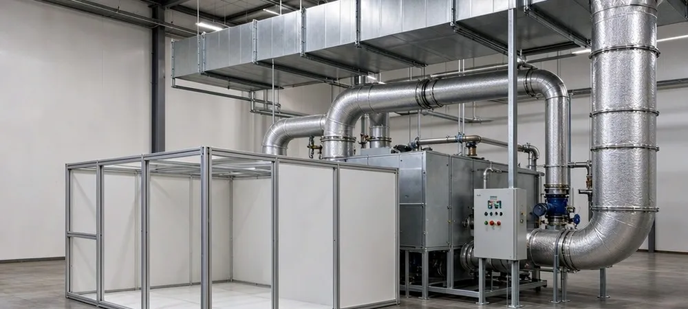 Filtration integrated with the HVAC air handling system of a hardwall clean room Filtration integrated with the HVAC air handling system of a hardwall clean room
