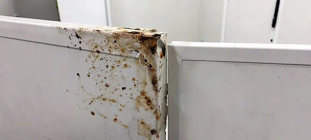 Surface damage on cleanroom panels lacking VHP resistance