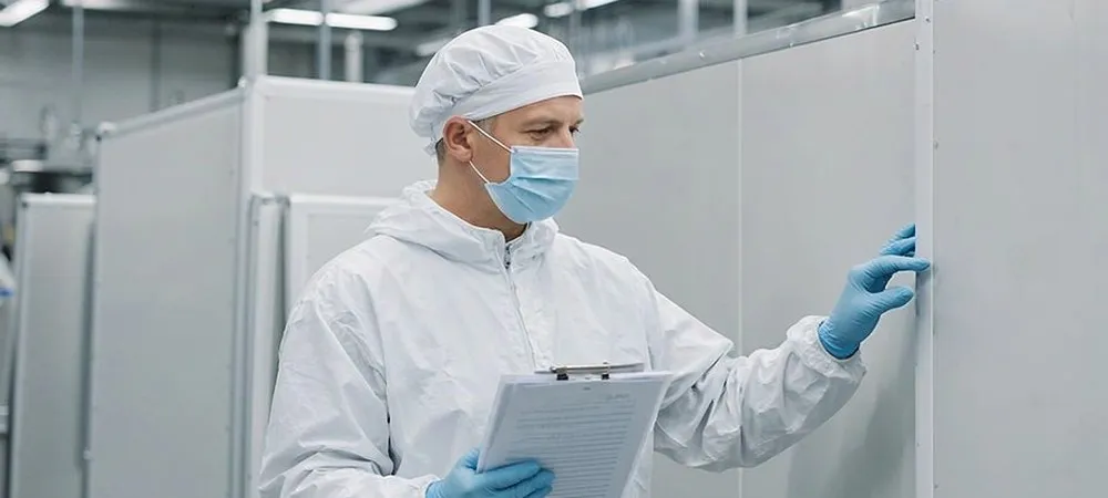 Inspecting cleanroom panels against a VHP compatibility checklist