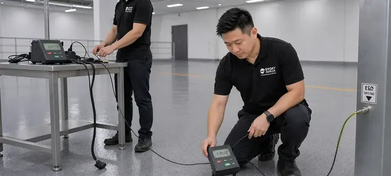 Testing surface resistance during ESD commissioning in a cleanroom Testing surface resistance during ESD commissioning in a cleanroom