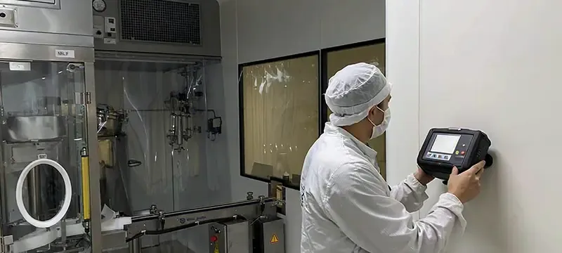 Missing permanent monitoring in a cleanroom being spot checked Missing permanent monitoring in a cleanroom being spot checked