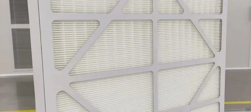 Panel pre-filters staged in front of a HEPA cell in an AHU