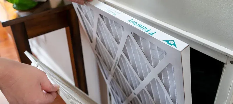 High-MERV pleated HVAC filter installed where HEPA is not required High-MERV pleated HVAC filter installed where HEPA is not required