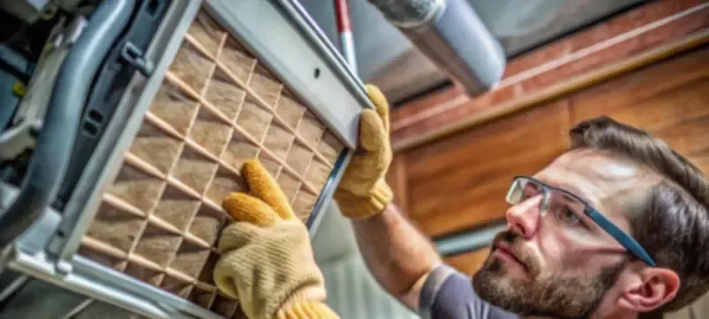 Technician replacing a prefilter as part of a planned schedule