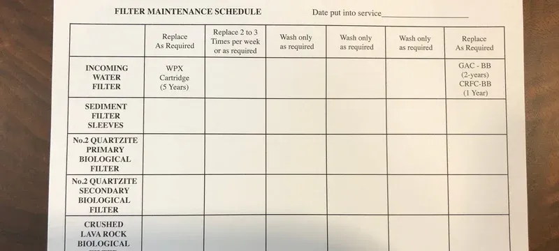 Maintenance clipboard used to document a filter replacement schedule