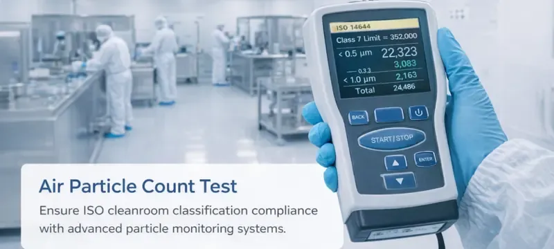 Particle count test carried out after a cleanroom filter change