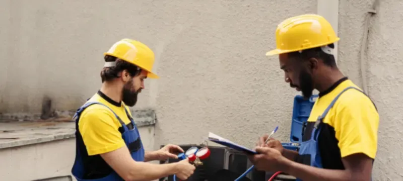 Technician recording filter pressure drop reading clipboard Technician recording filter pressure drop reading clipboard
