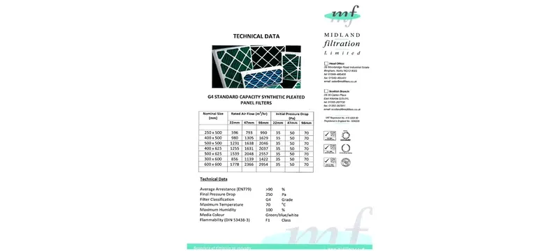 Filter product data specification datasheet