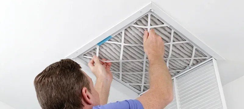 Residential HVAC air filter installation home