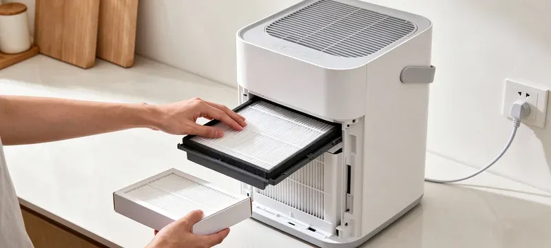 Replacing air purifier filter maintenance home