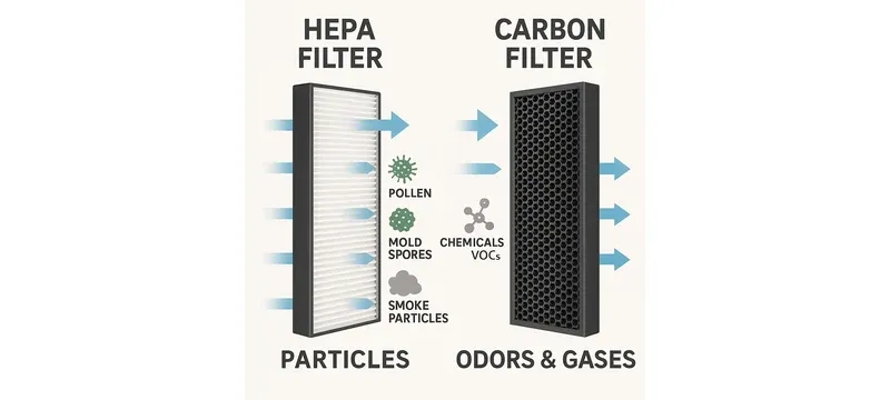 What air filtration can and cannot remove gases odors versus particles infographic