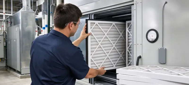 Technician checking air filter gasket for bypass leakage