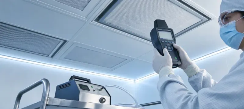 Engineer assessing facility air filtration requirements Engineer assessing facility air filtration requirements