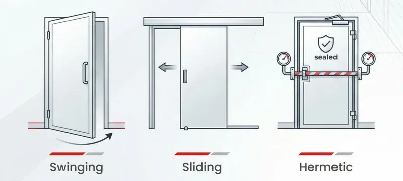 Cleanroom door types classification chart sliding swing hermetic roll-up Cleanroom door types classification chart sliding swing hermetic roll-up