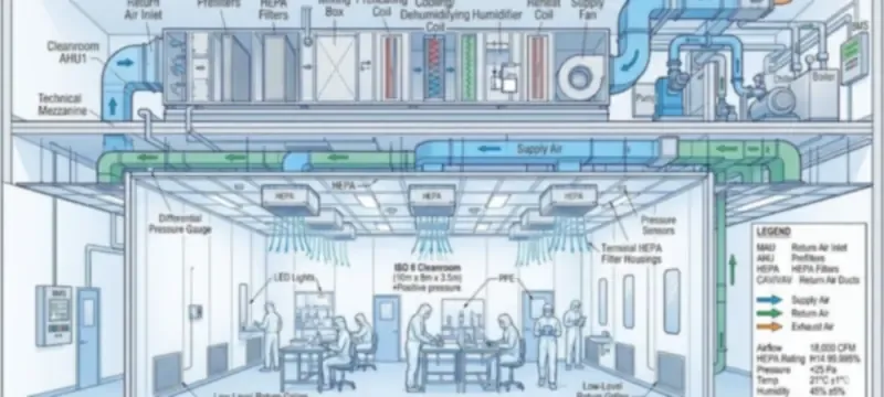 Cleanroom HVAC pressure cascade room air balance Cleanroom HVAC pressure cascade room air balance