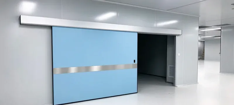 Cleanroom sliding door corridor interior