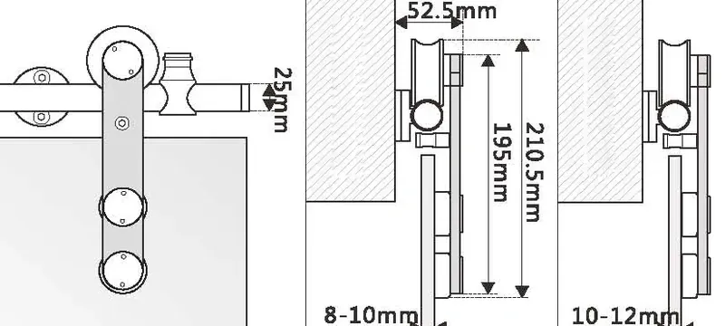 Sliding door leaf travel track clearance elevation drawing