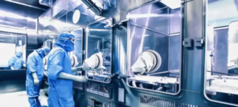 Pharmaceutical biotech cleanroom production area interior Pharmaceutical biotech cleanroom production area interior