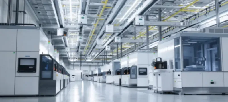 Semiconductor electronics cleanroom manufacturing interior Semiconductor electronics cleanroom manufacturing interior