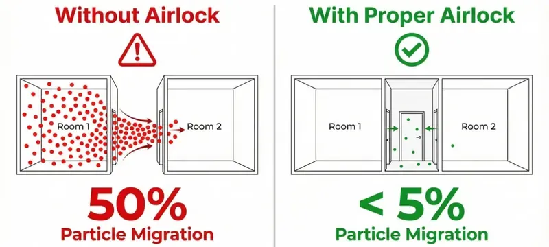 Airlock door seal airflow particle ingress