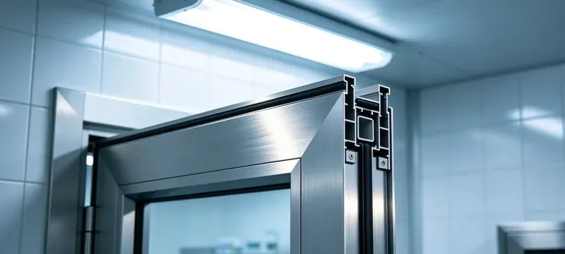 Cleanroom door frame panel material detail closeup