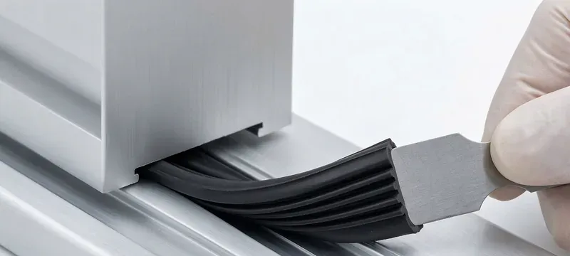 Cleanroom door seal gasket pressure retention closeup