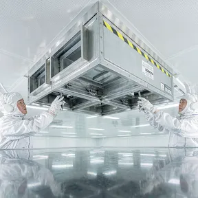 Deiiang duct dampers in a semiconductor electronics fabrication cleanroom