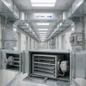 Deiiang duct dampers in a modern hospital ventilation system