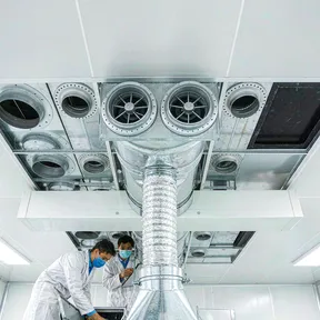 Deiiang duct dampers in a research laboratory ventilation system