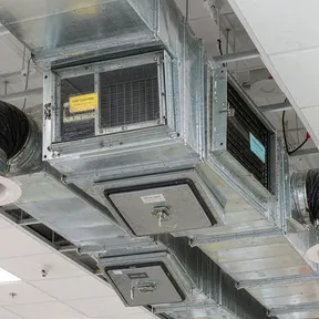 Deiiang fire and smoke dampers with access doors in a hotel ceiling